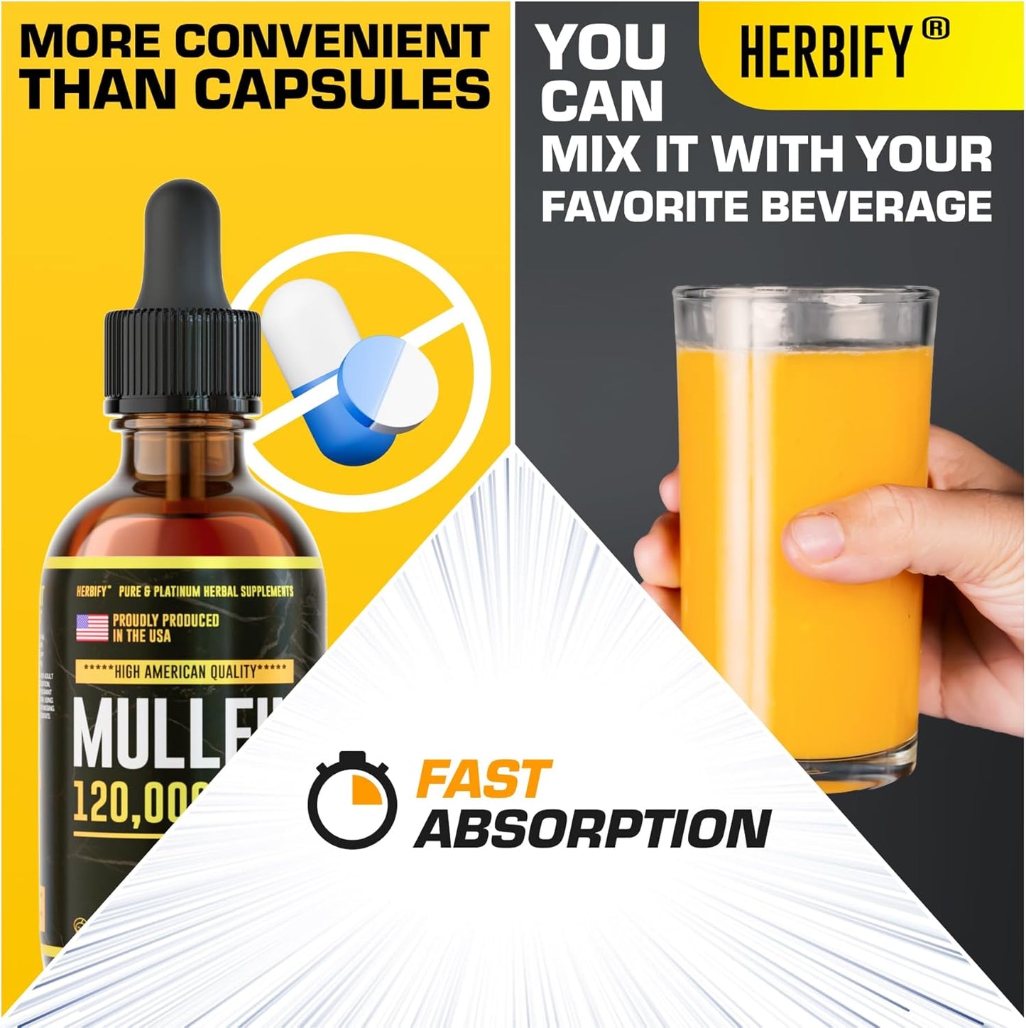 HERBIFY Mullein Drops - Lung Cleanse - Leaf Extract - Powerful Mullein for Immune Support,Detox & Respiratory Support - 4 Oz