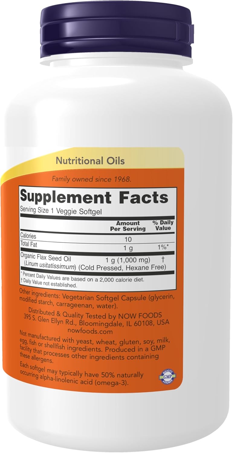 NOW Foods Supplements, Flax Oil 1000 mg 120 Veg Softgels