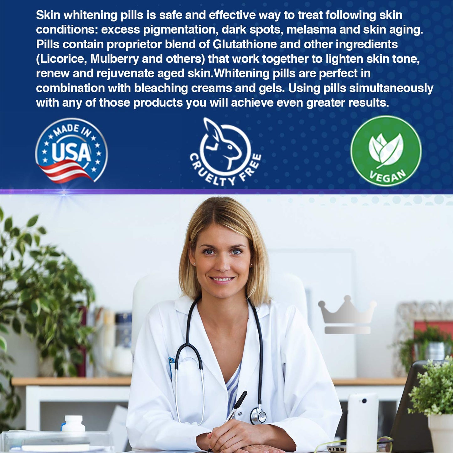 Glutathione Whitening Pills 2000mg - 120 Capsules Northern Crown Cosmetics