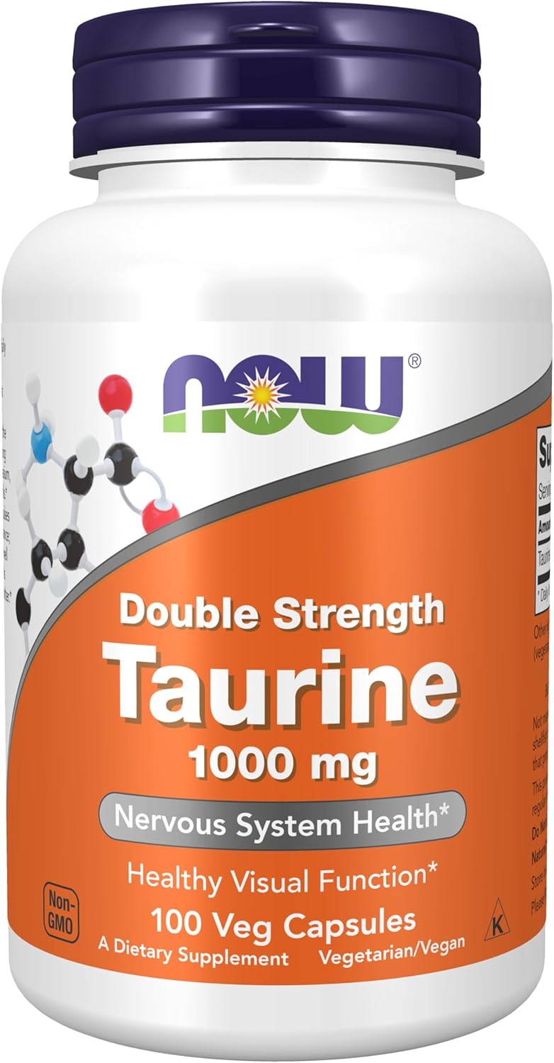NOW Foods Supplements, Taurine 1,000 mg, Double Strength, Nervous System Health*, 100 Veg Capsules