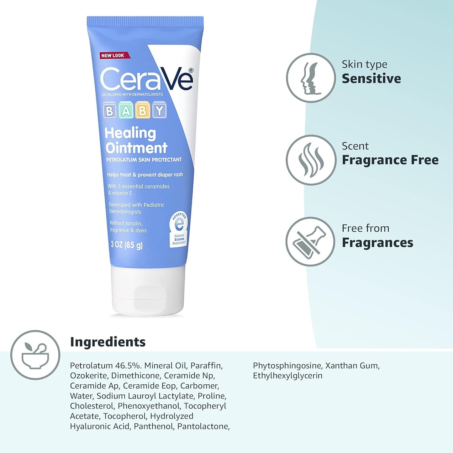CeraVe Diaper Rash Cream | Baby Healing Ointment for Extra Dry, Cracked Skin | Diaper Cream with Ceramides & Vitamin E | Lanolin, Fragrance, Paraben