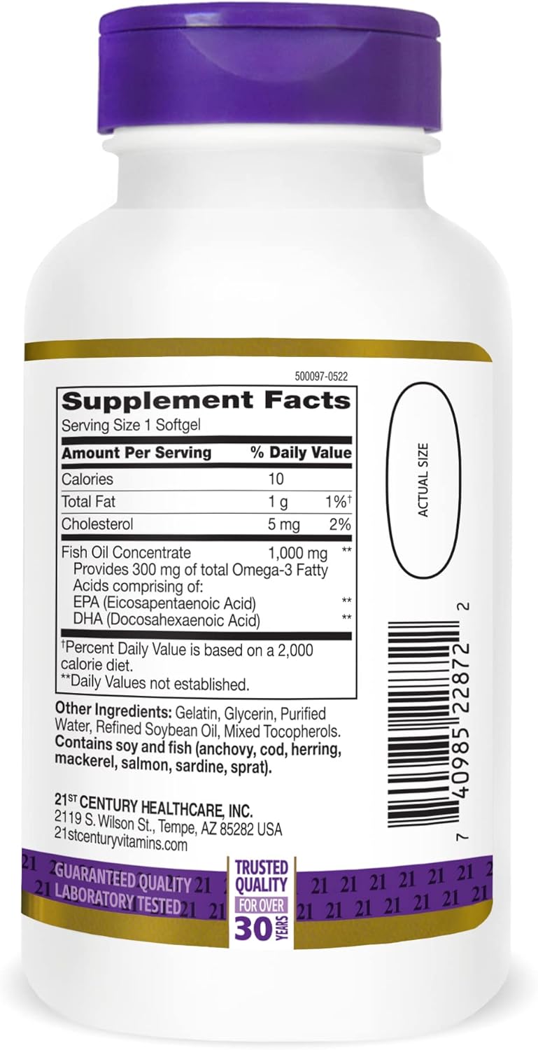 21st Century Fish Oil 1000 mg Softgels, 120 Count 21st Century