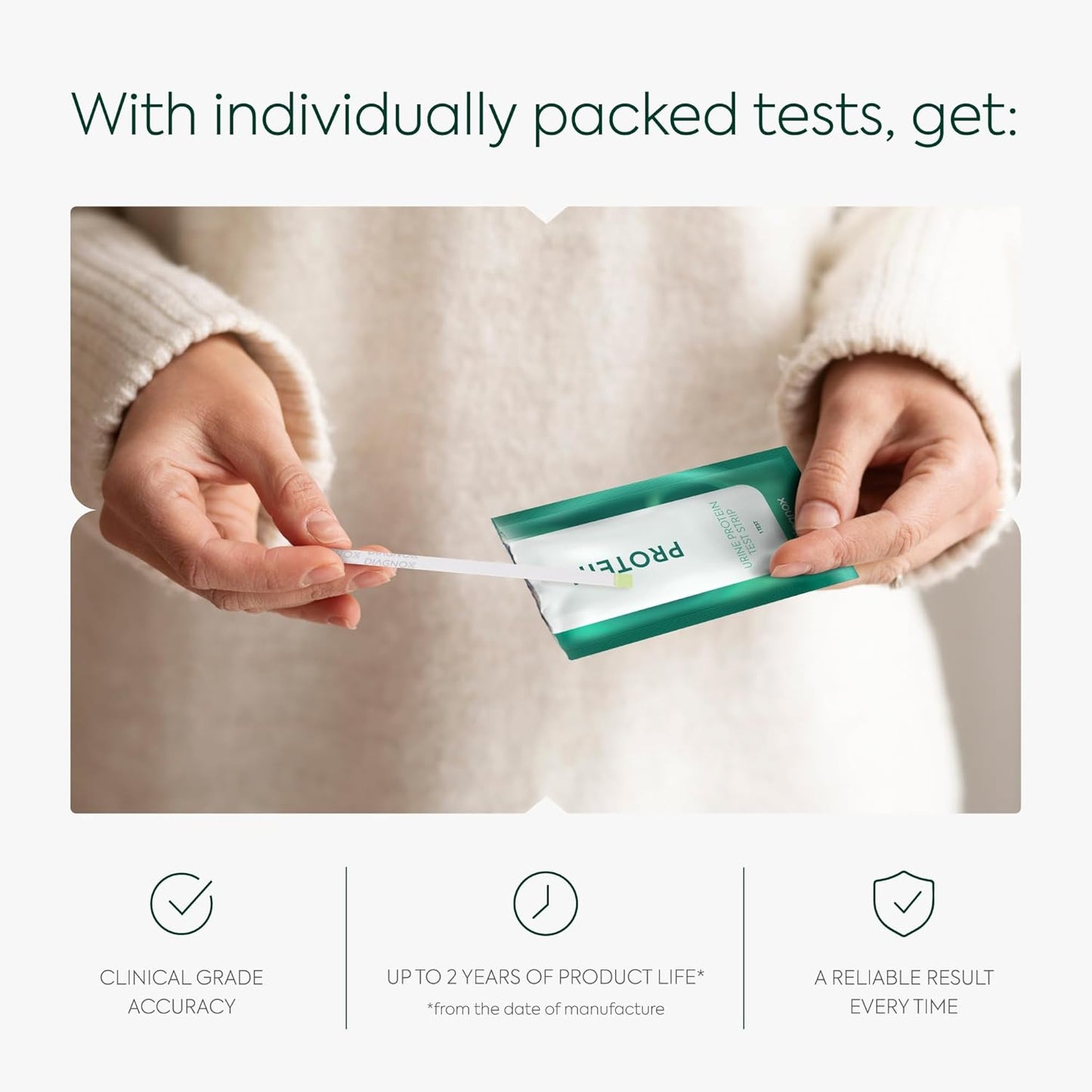 Diagnox Health Protein Urine Test Strips Kit - Individually Packed at Home Urine Protein Test Strips - Urinalysis Strips for Protein in Urine (30 Pack)