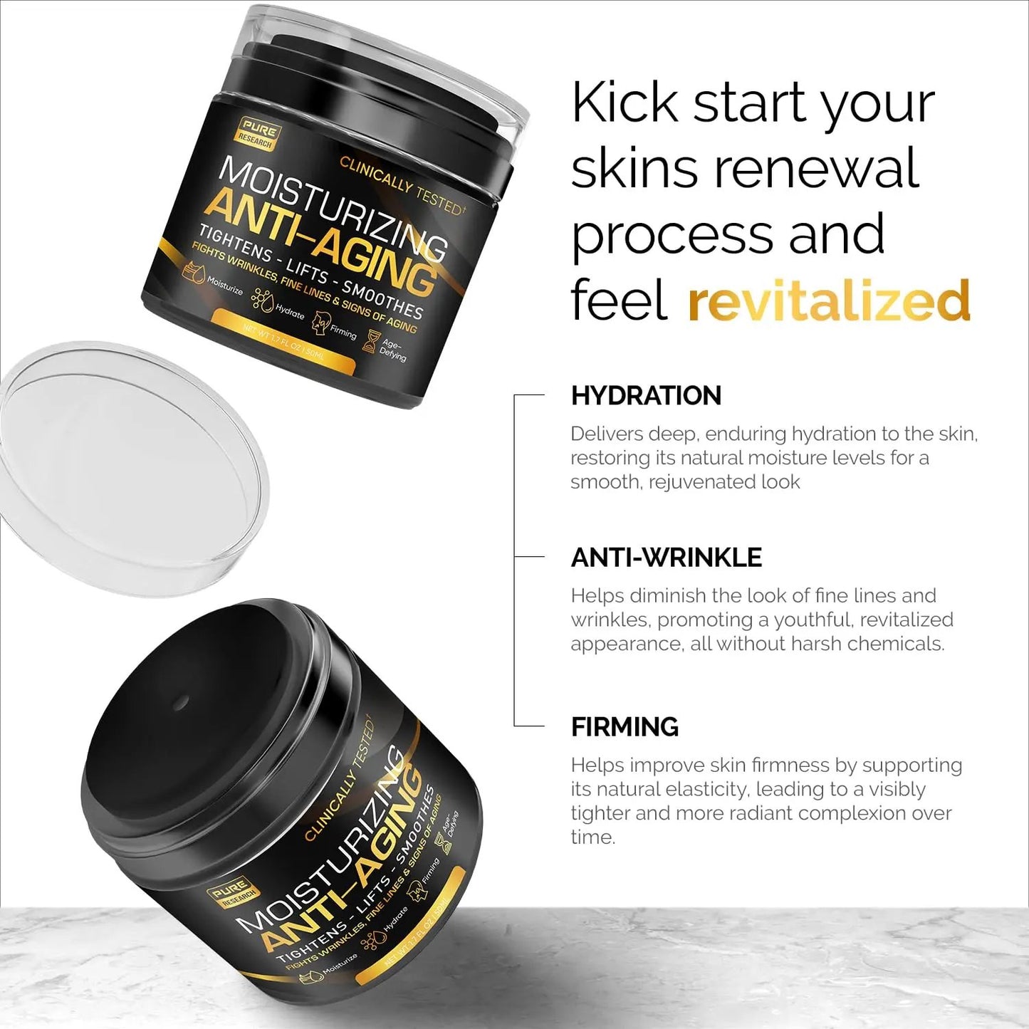 Men's Face Cream Moisturizer - Anti-Aging Cream For Men, Collagen, Retinol & Hyaluronic Acid - Day & Night - Facial Skin Care- Anti Wrinkle 1.7 oz PURE RESEARCH