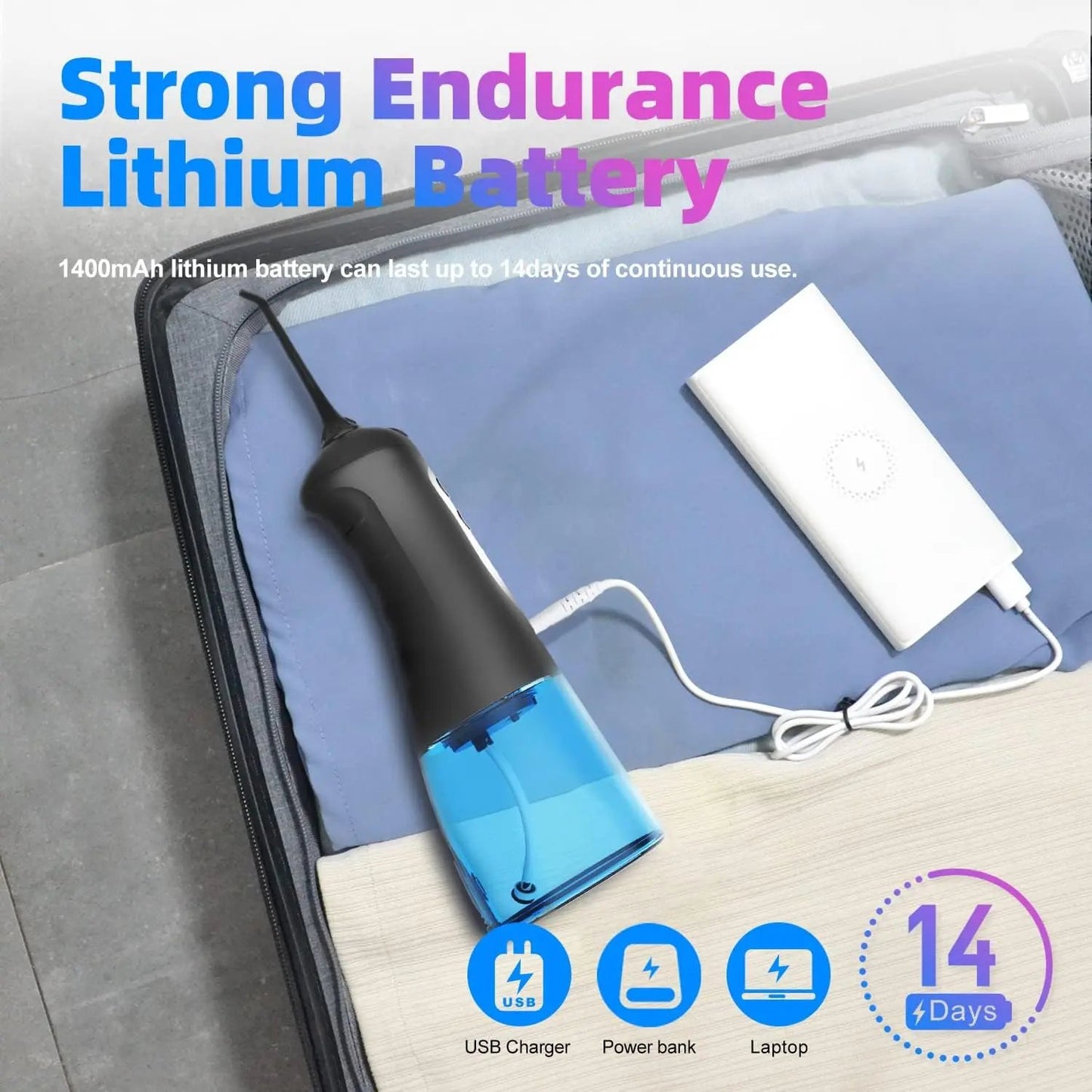 Nicefeel Cordless and Rechargeable Water Flosser - 300ML Water Tank Oral Irrigator, 4 Jet Tips, 3 Pressure Modes - IPX7 Waterproof and Travel Friendly Vitamins Depots