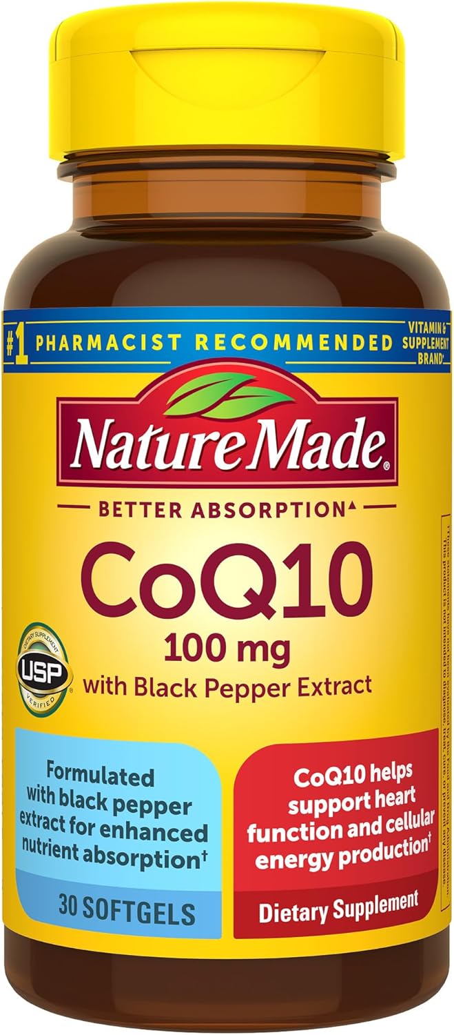 Nature Made CoQ10 100mg with Black Pepper Extract, 30 Softgels