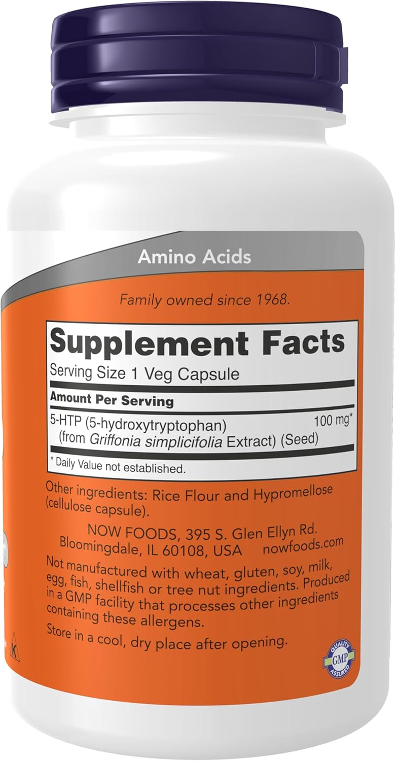 NOW Foods Supplements, 5-HTP (5-hydroxytryptophan) 100 mg, 120 Veg Capsules