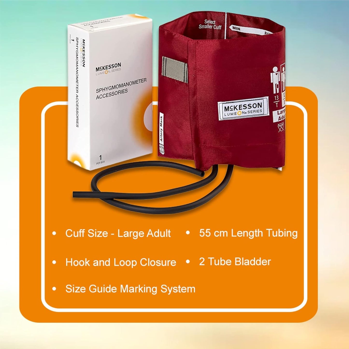McKesson LUMEON Nylon Blood Pressure Cuff and Bladder, Burgundy, Adult Medium, 34 cm to 50 cm, 1 Count