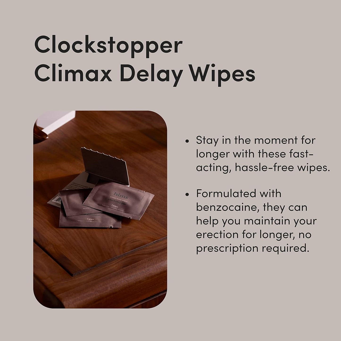 Clockstopper Climax Delay Wipes with benzocaine to Reduce Sensitivity for Premature Ejaculation and Lasting Longer in Bed 12 Pack Individually Wrapped Wipes