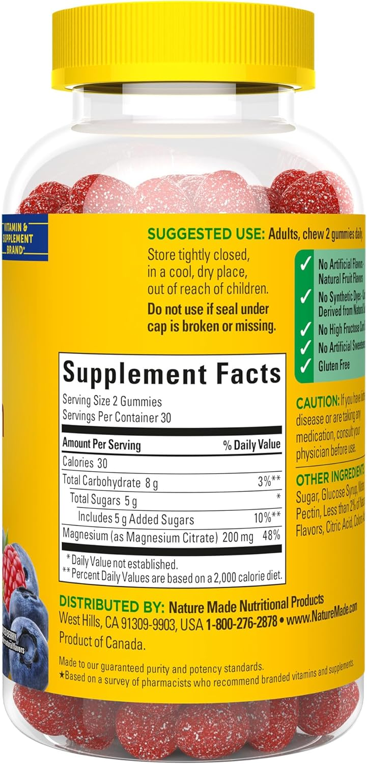 Nature Made High Absorption Magnesium Citrate 200 mg per serving, 60 Gummies, 30 Day Supply