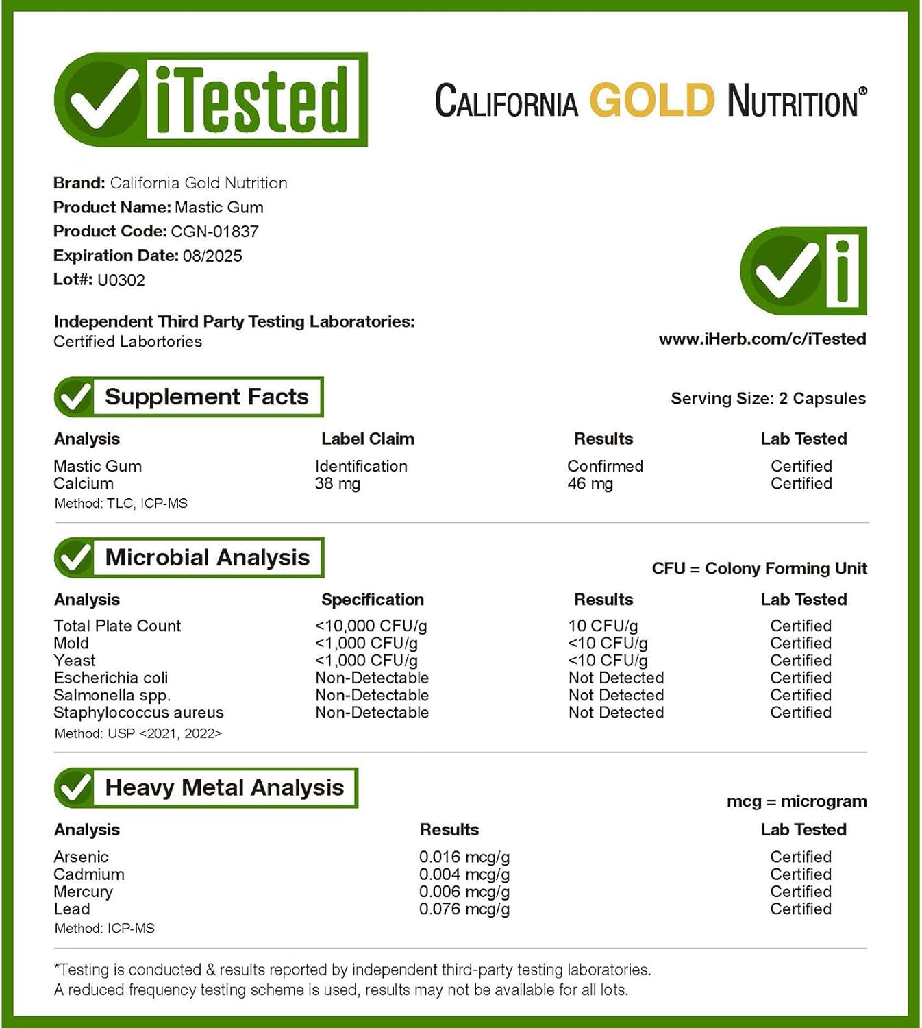 California Gold Nutrition, Mastic Gum with Calcium, 500 mg, 60 Veggie Capsules