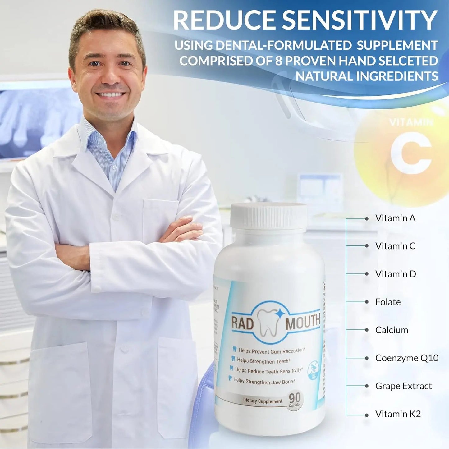 Rad Mouth Prevents Gum Recession, Strengthen Teeth, Teeth Sensitivity, Jaw Bone, Gums, Sensitivity Will be Reduced Vitamins Depots