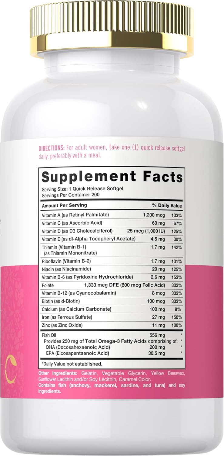 Carlyle Multivitamin for Women with Iron | 200 Softgel Capsules | Nutritional Support Supplement | Non-GMO, Gluten Free