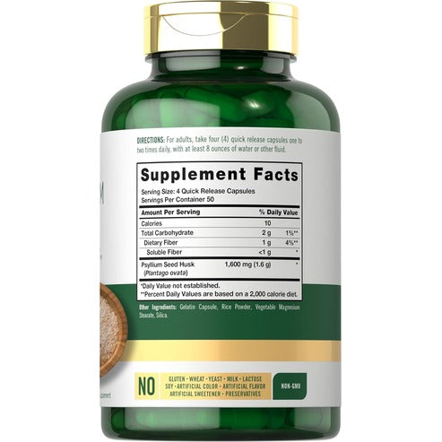Carlyle Psyllium Husk Capsules 1530mg | 240 Caps | High Potency Fiber Supplement | Non-GMO, Gluten Free