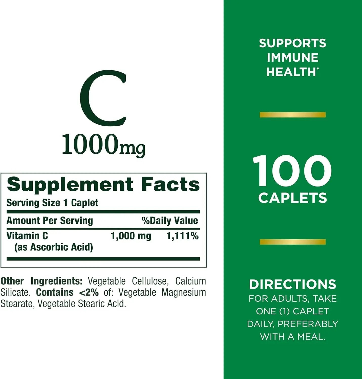 Nature's Bounty Vitamin C + Rose Hips, Immune Support, 1000mg, Coated Caplets, 100 Ct Nature's Bounty