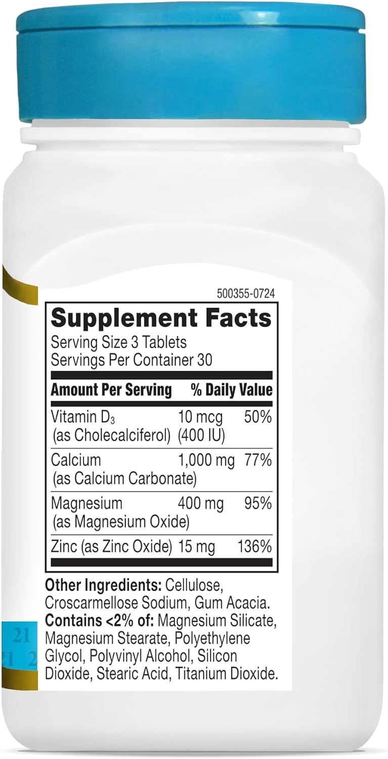21st Century, Calcium Magnesium Zinc + D3, 90 Tablets