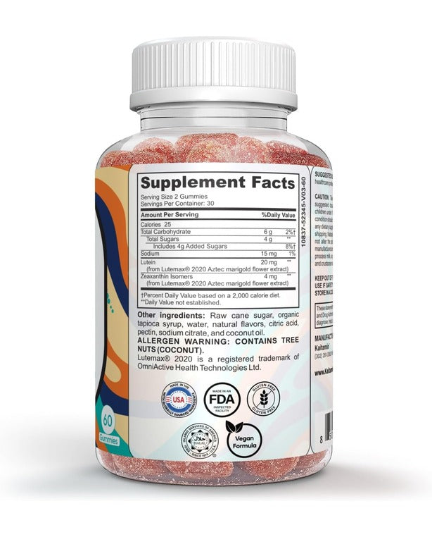 Kaitamin Lutein & Zeaxanthin Eye Supplement for Adults| Blue-Light Protection, Screen-Ray Protection, Dry-Eye Support, Yummy Mango Flavored Vegan, Gluten-Free