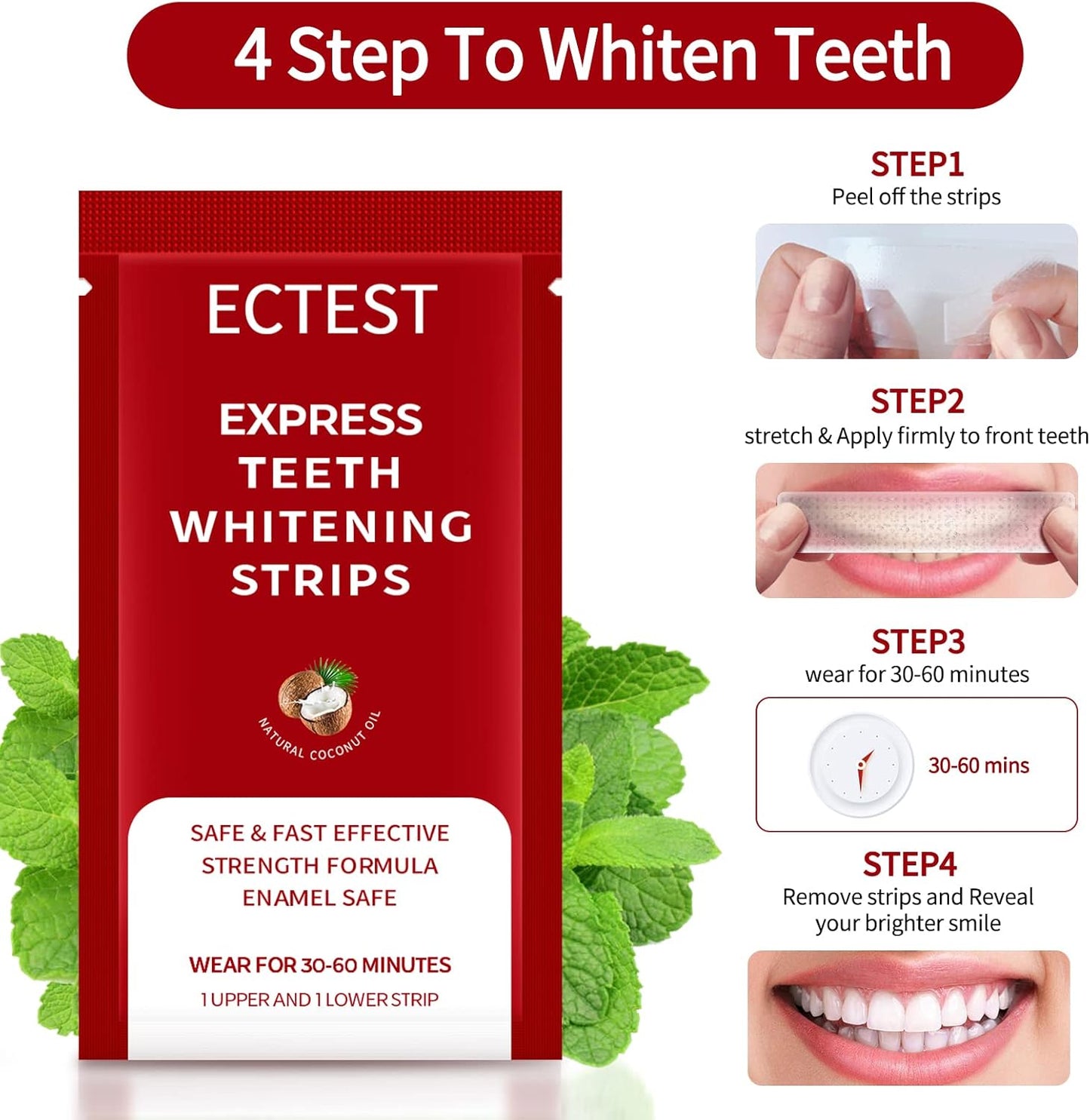 Ectest Teeth Whitening Strips for Teeth Sensitive, Professional Teeth Whitening Kit for Coffee Drinker, 28 Teeth Whitener Strips Coconut Flavor, 14 Treatments Easy to Use