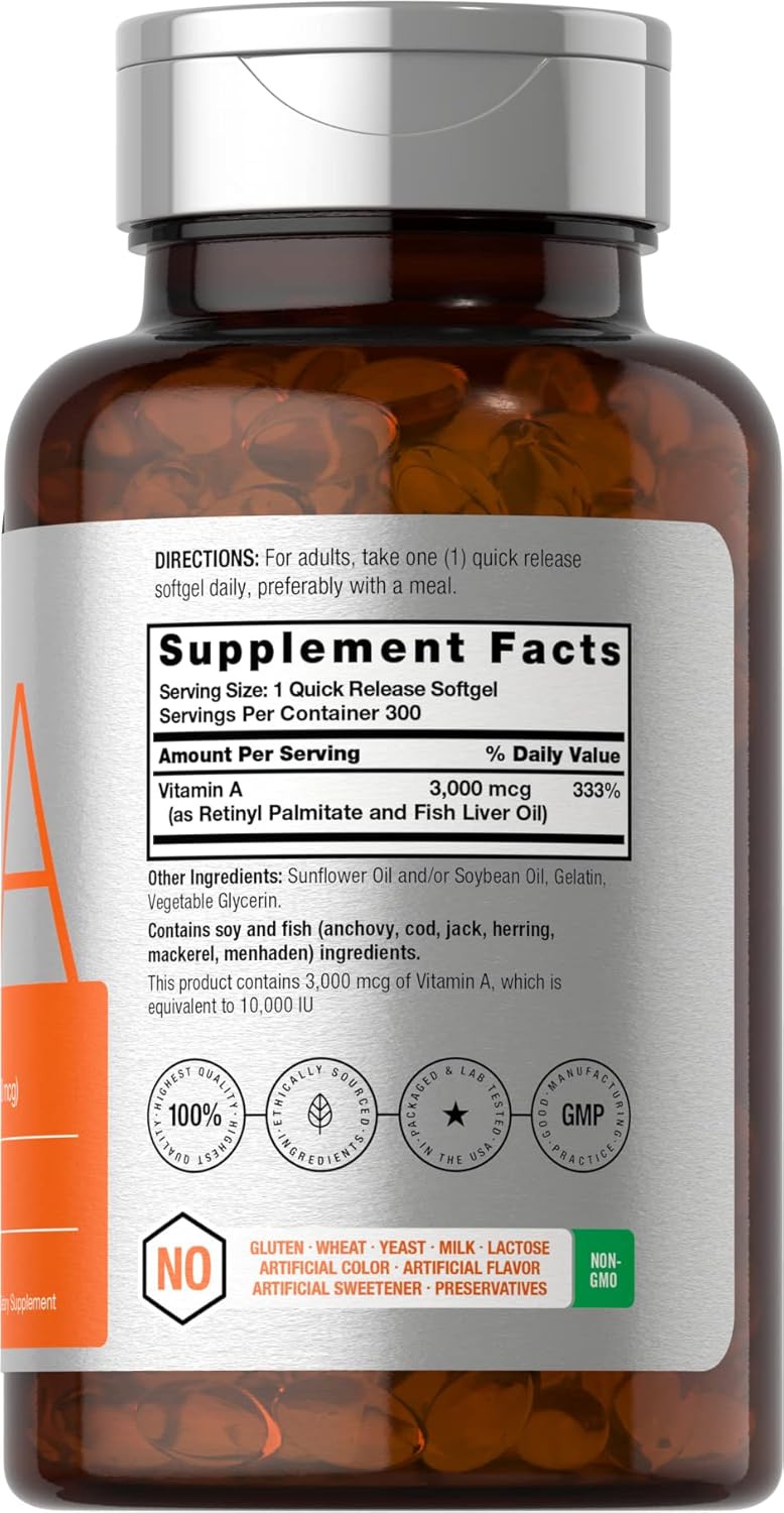 Horbaach Vitamin A 10000 IU Softgels | 300 Count | Non-GMO, Gluten Free Supplement | by Horbaach