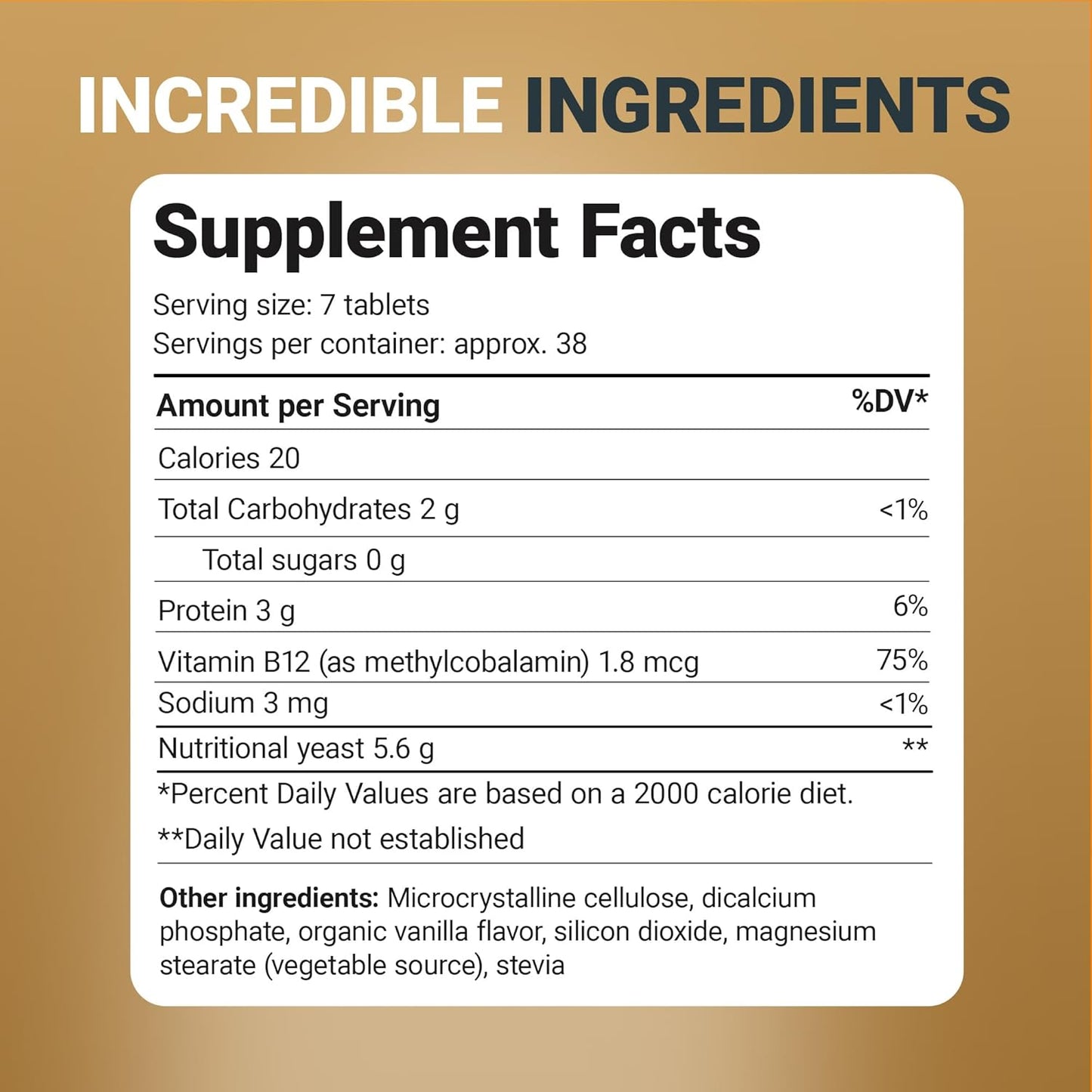 Dr. Berg Nutritional Yeast Tablets – Natural B12 Added – Organic Vanilla Flavor - 270 Vegan Tablets