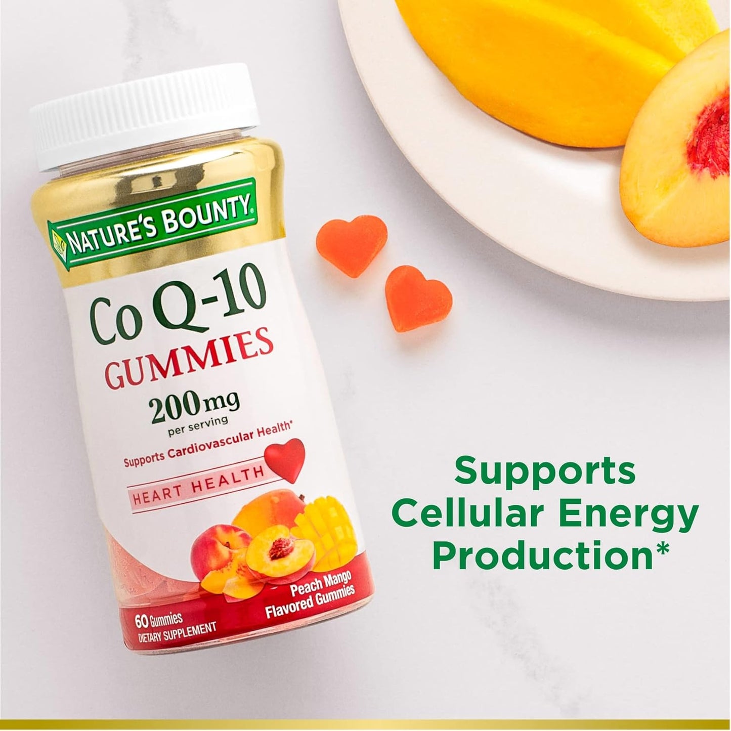 Nature's Bounty CoQ10 Gummies, 200mg, Peach Mango Flavor, 60 Count