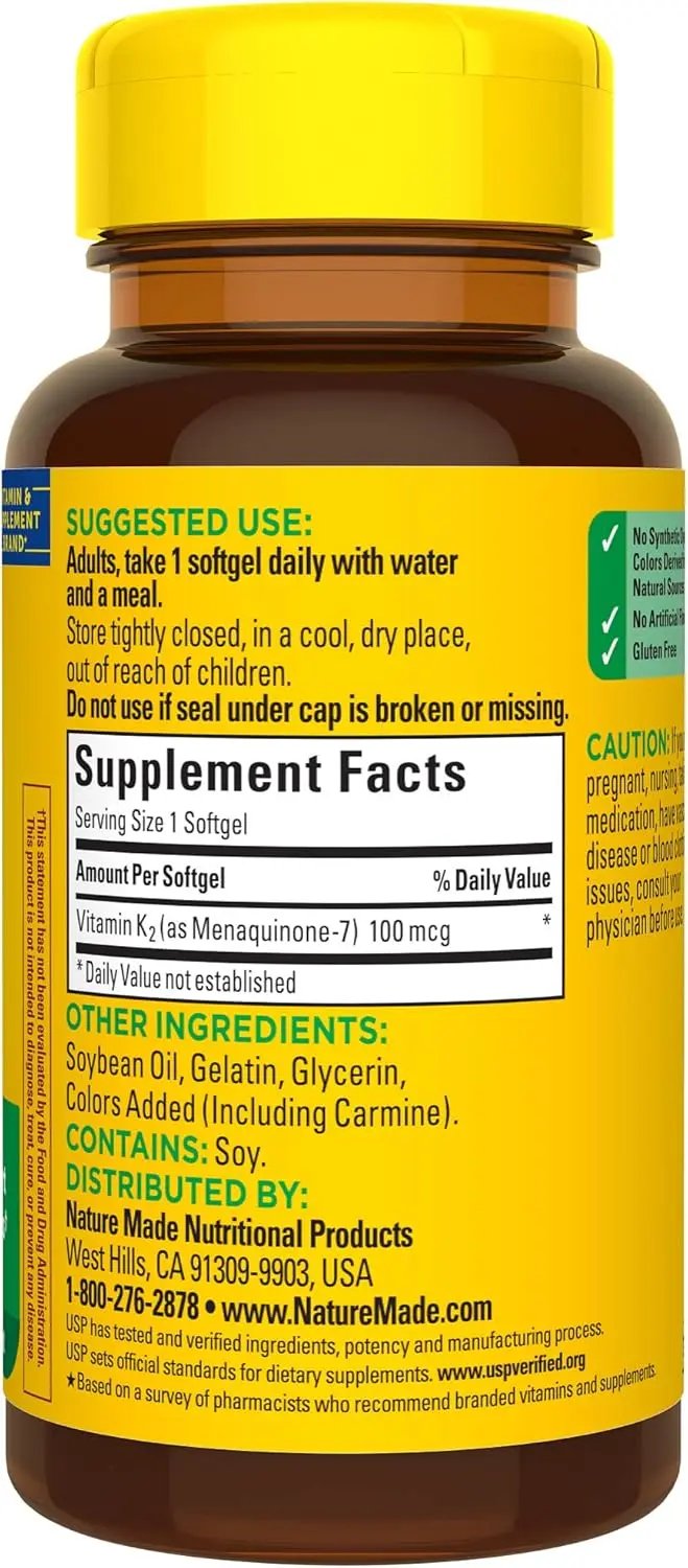 Nature Made Vitamin K2 100 mcg, Healthy Bone Supplements, 30 Softgels, 30 Day Supply Vitamins Depots
