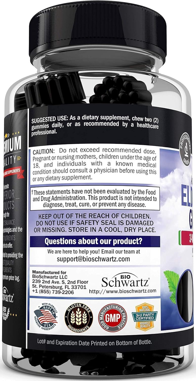 Elderberry Gummies with Zinc and Vitamin C for Adults & Kids - Natural Immune Support - Non-GMO, Vegan Friendly, 60ct BioSchwartz