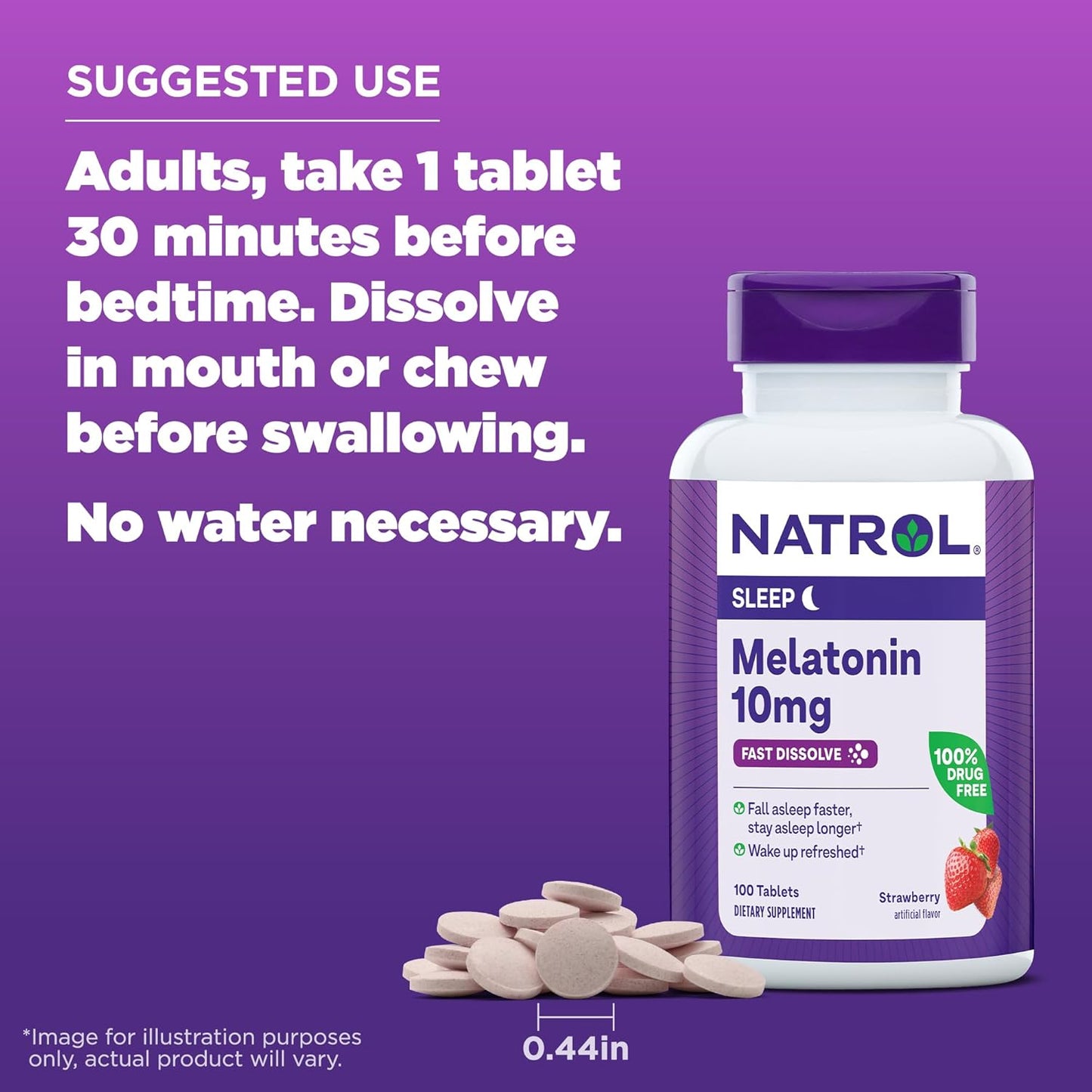 Natrol Fast Dissolve Melatonin 10 mg, 100 Strawberry-Flavored Melatonin Tablets Natrol