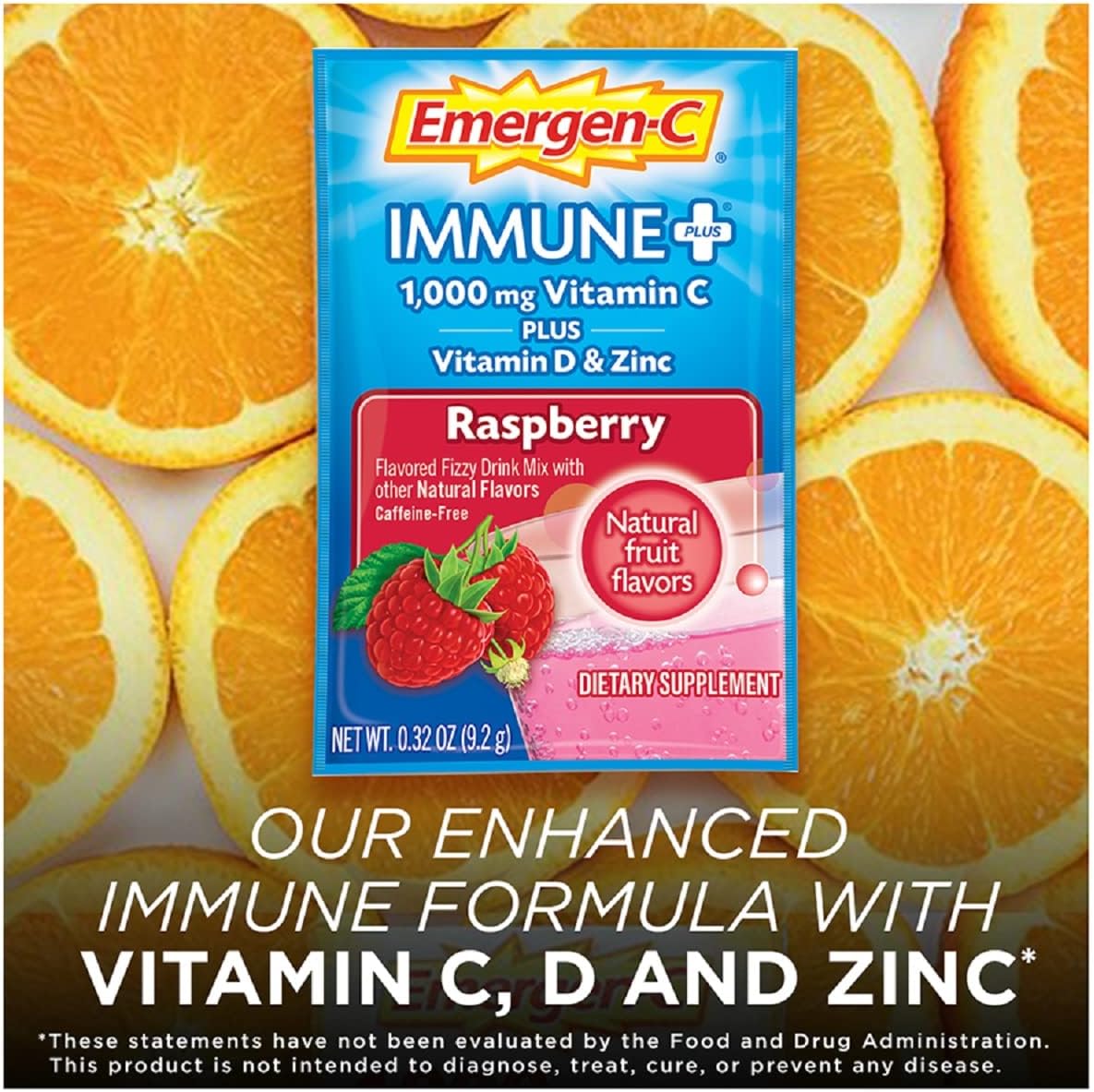 Emergen-C Immune+ Vitamin C 1000mg Powder, Plus Vitamin D And Zinc (Raspberry Flavor), Immune Support Dietary Supplement - 0.32 Ounce