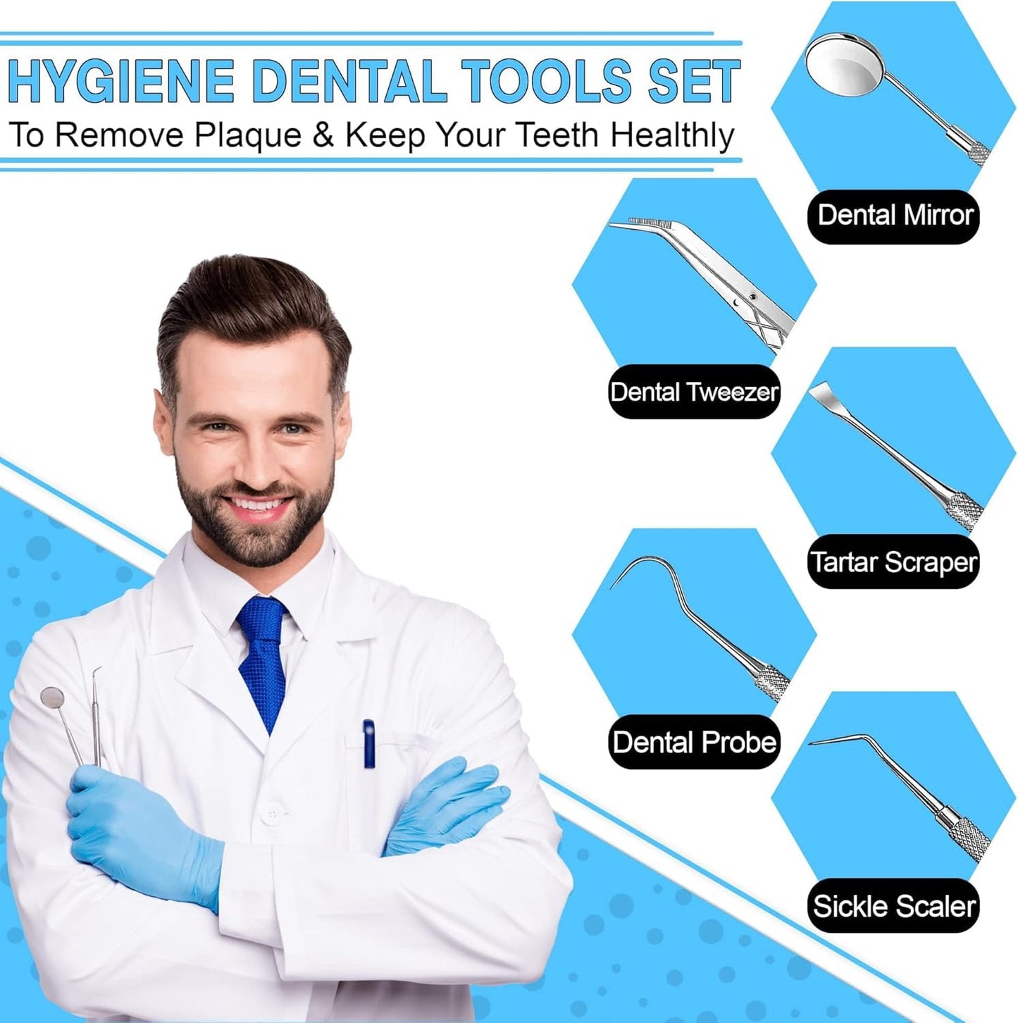 MINKED Dental toolkit, teeth cleaning picks, 4 pcs premium oral hygiene tools with Travel Case, Stainless Steel Plaque Remover, Tarter Scaler, Probe and Mirror, Storage box included.