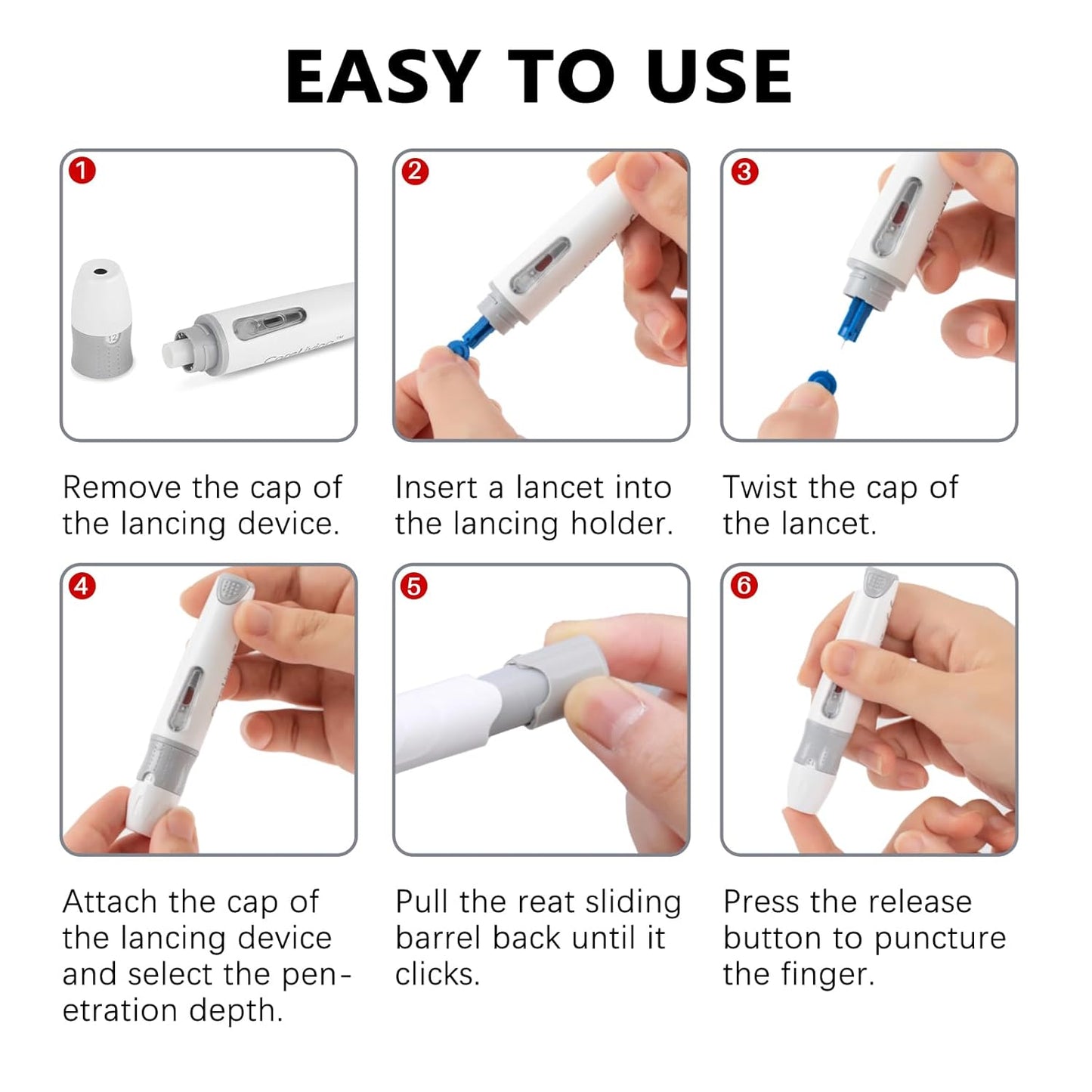CareTouch Device and 100 Lancets for Diabetes Testing - Sterile, Single Use, 30 Gauge Lancets, for Minimizing Pain and Discomfort in Diabetic Blood Glucose Testing