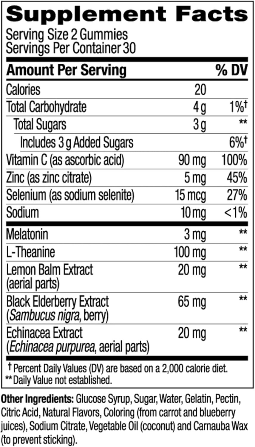 OLLY Immunity Sleep Gummy, Immune and Sleep Support, 3mg Melatonin, Echinacea, Zinc, Vitamin C, Chewable Supplement, Berry - 60 Count OLLY