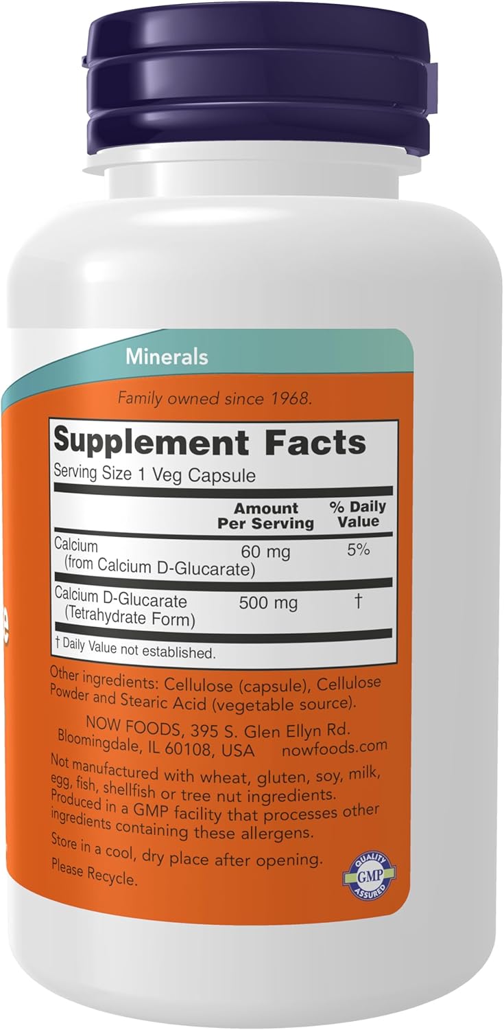NOW Foods Supplements, Calcium D-Glucarate 500 mg, 90 Veg Capsules