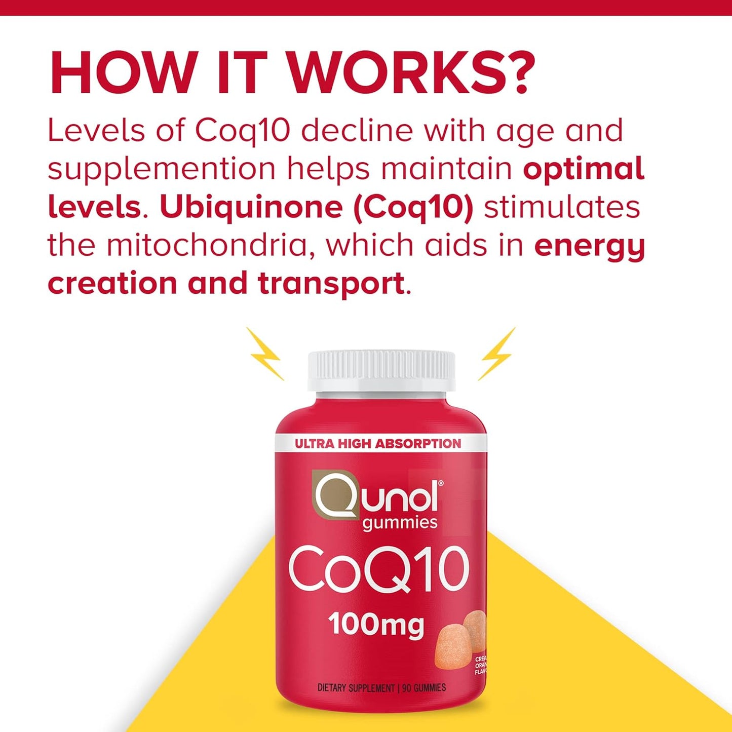 Qunol CoQ10 100mg, Delicious Gummy Supplements, Coenzyme Q10 Helps Support Heart Health, Vegan, Gluten Free, Ultra High Absorption - 90 Count