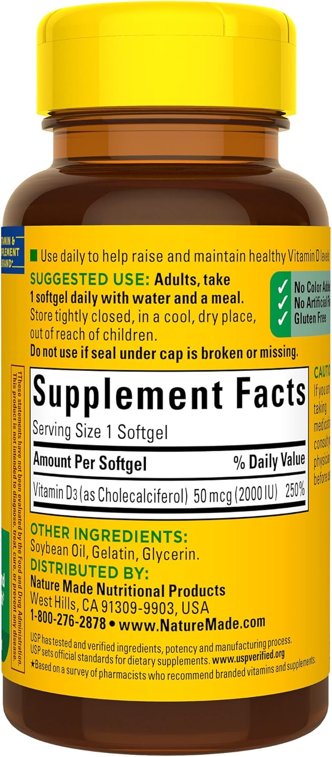 Nature Made Vitamin D3 2000 IU (50 mcg), 90 Softgels