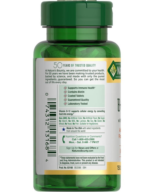 Nature's Bounty Super B Complex with Vitamin C & Folic Acid, Immune & Energy Support, 150 tablets