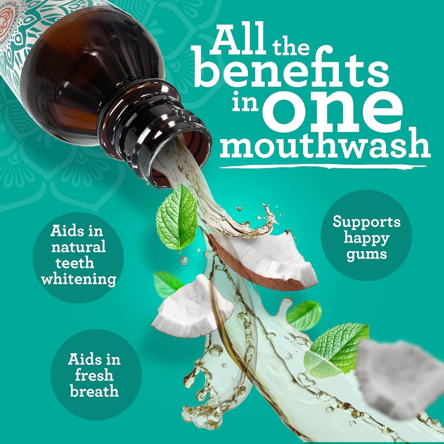 GuruNanda Oil Pulling (8 Fl.Oz) with Coconut Oil and Peppermint Oil for Oral Health, Healthy Teeth and Gums, Alcohol Free Mouthwash, Teeth Whitening, Helps with Bad Breath and Freshens Mouth