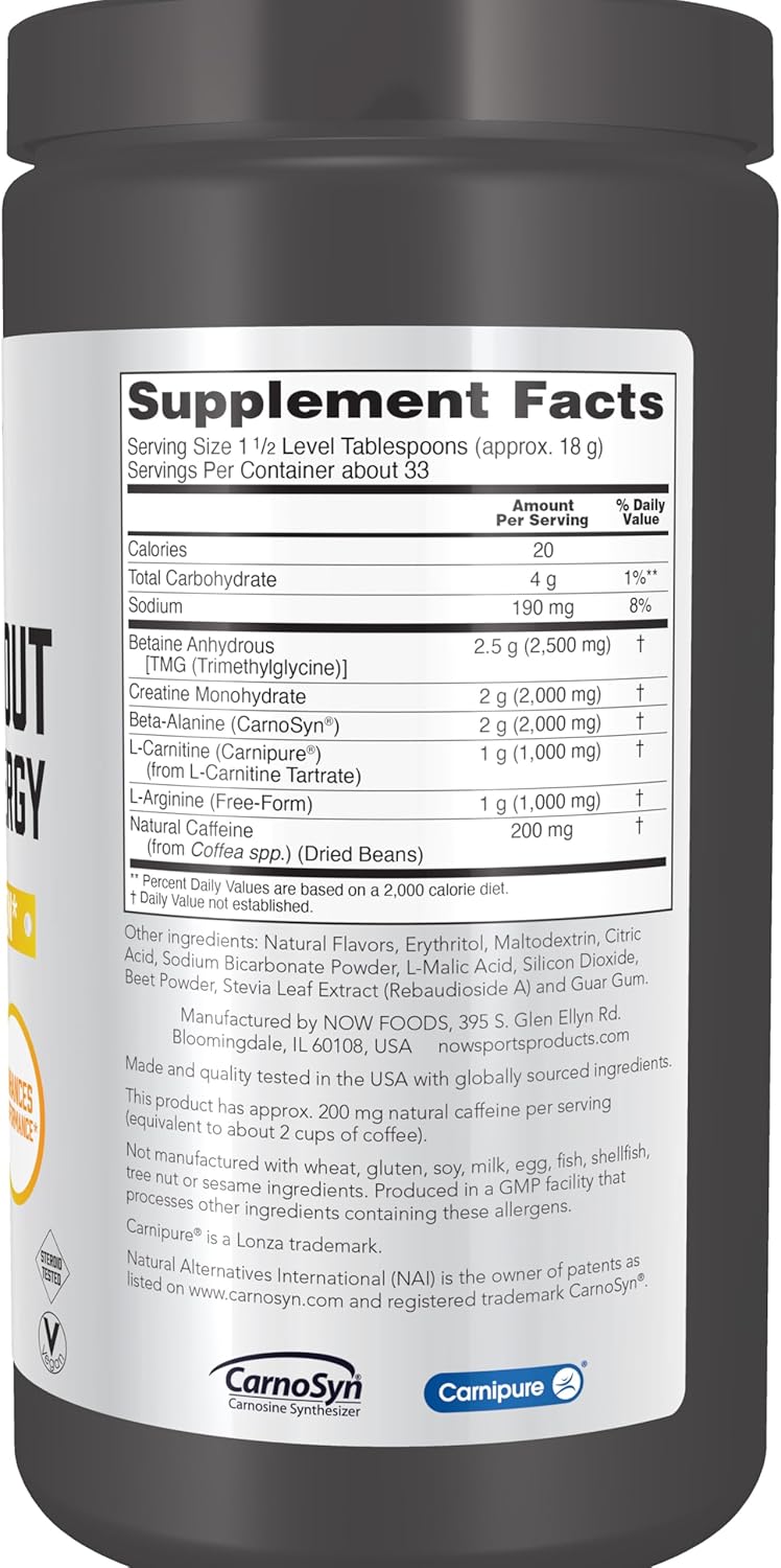 NOW Sports, Pre-Workout Advanced Energy Supplement, Watermelon Flavor, 21.16 oz