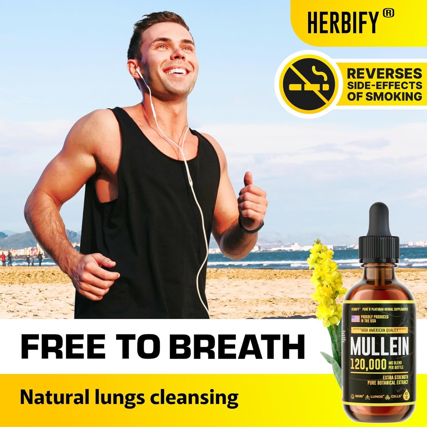 HERBIFY Mullein Drops - Lung Cleanse - Leaf Extract - Powerful Mullein for Immune Support,Detox & Respiratory Support - 4 Oz