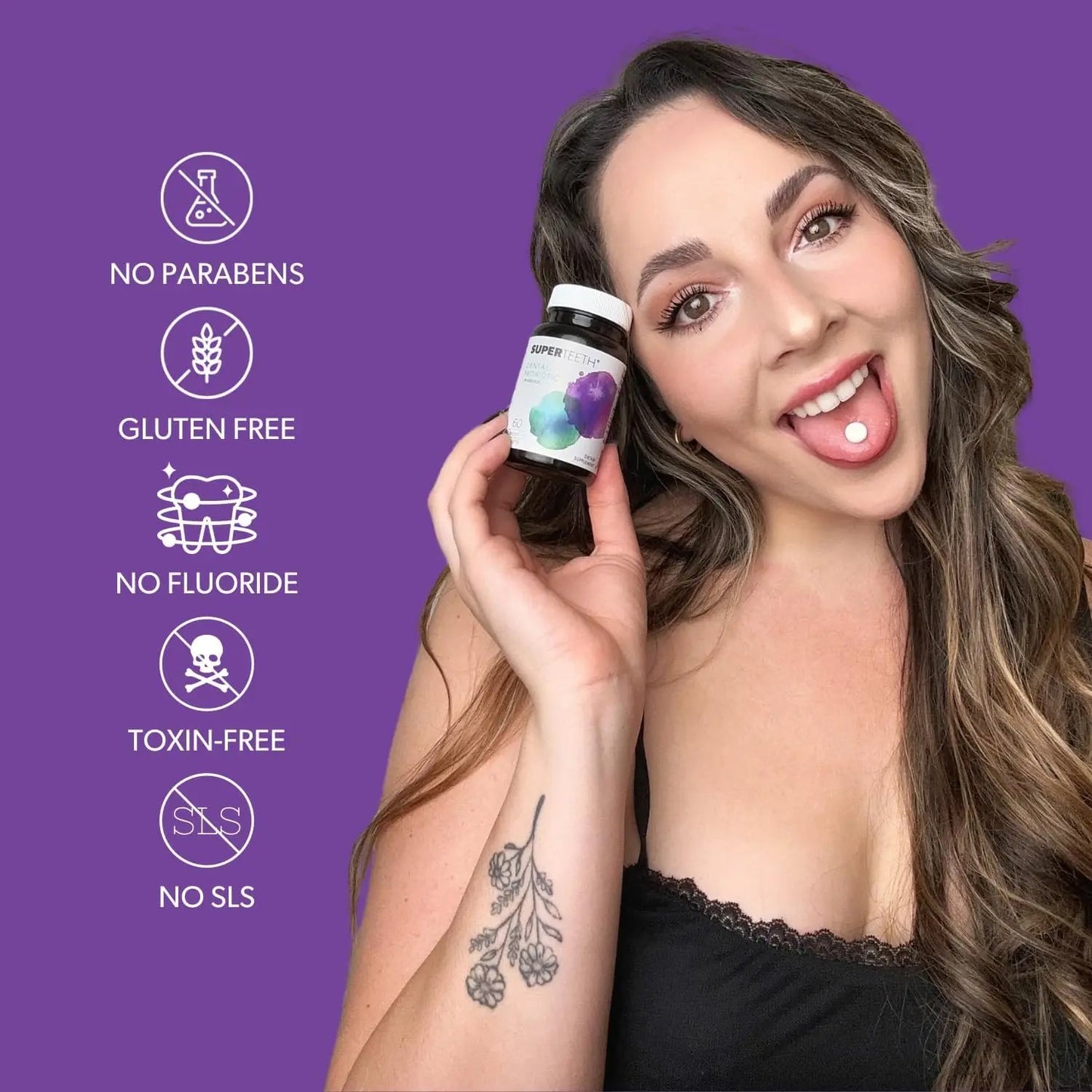 SUPER TEETH Chewable Dental Probiotic for Kids and Adults | Holistic Oral Probiotic That Supports Healthy Teeth and Gums | Sugar-Free Natural Mint Flavor | Fluoride Free 30ct Vitamins Depots