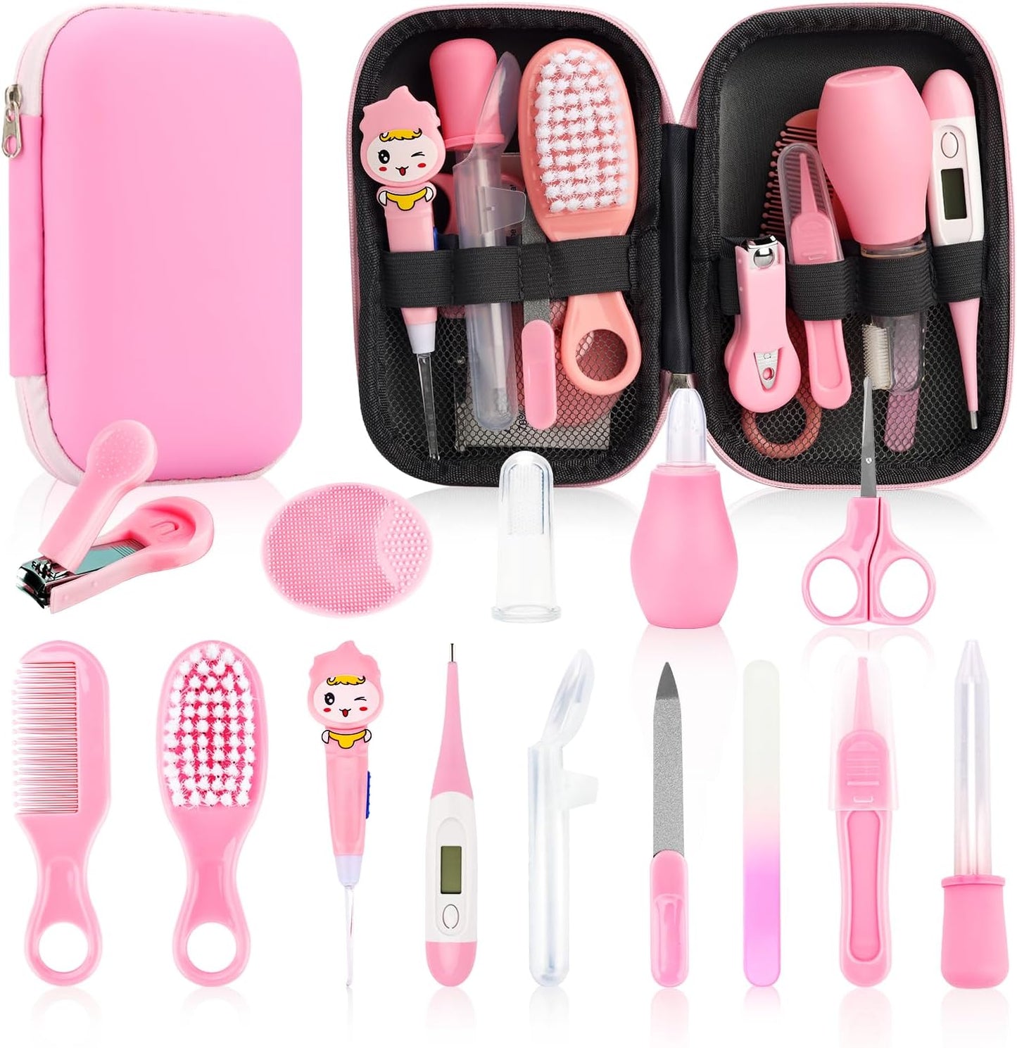 Esonto Baby Healthcare and Grooming Kit,Baby Hair Clippers, Baby Nail Clippers with Light for Newborn Infant Toddler Kids Toes and Fingernails - Care, Polish and Trim (20 Kits Pink)