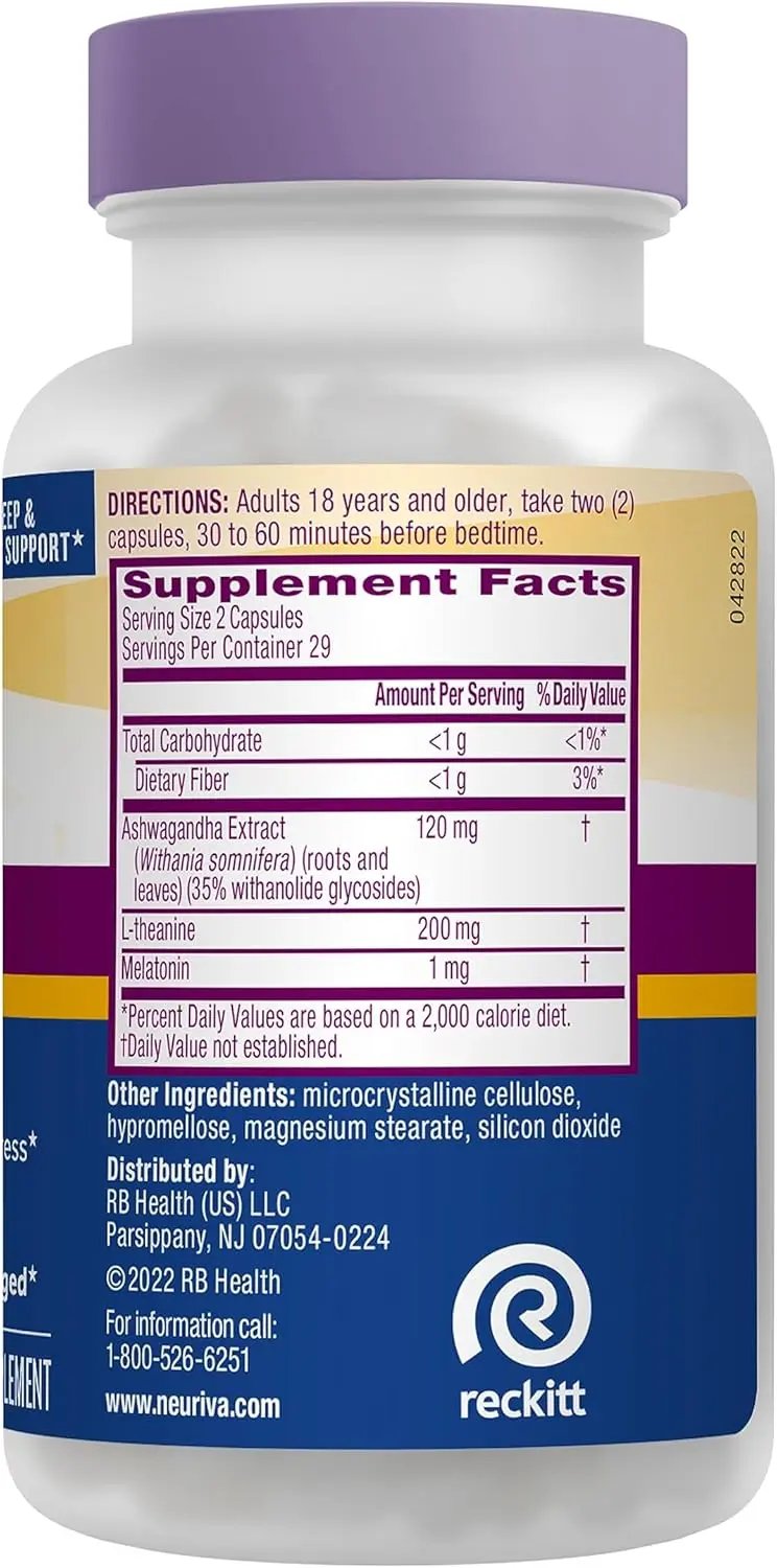 NEURIVA Sleep Plus with 4-in-1 Benefits - Clinically Tested Ashwagandha, L-Theanine & Melatonin - Reduce Stress, Fall Asleep Faster, Improve Sleep Quality, Wake Up Refreshed*, NEURIVA