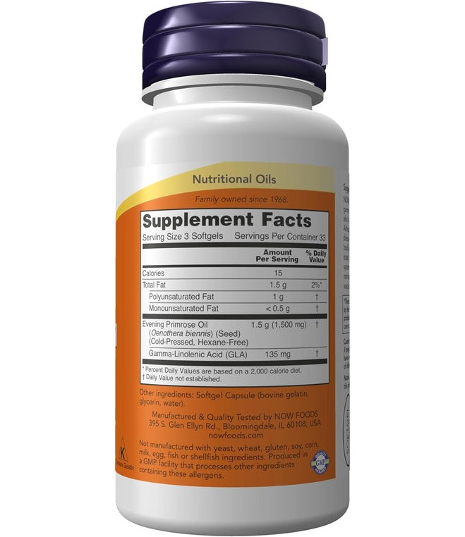 NOW Foods Supplements, Evening Primrose Oil 500 mg with Naturally Occurring GLA (Gamma-Linolenic Acid), 100 Softgels
