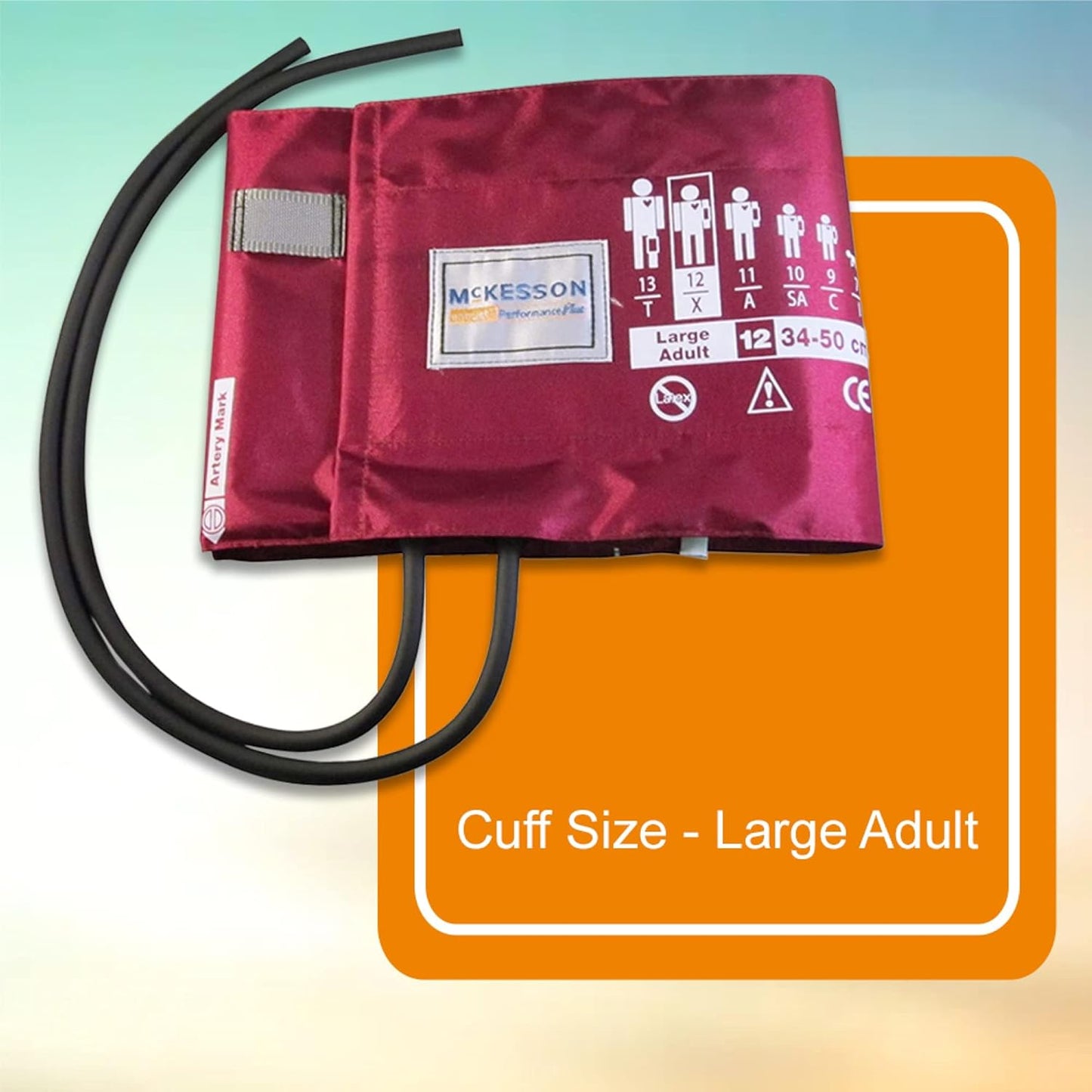 McKesson LUMEON Nylon Blood Pressure Cuff and Bladder, Burgundy, Adult Medium, 34 cm to 50 cm, 1 Count