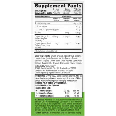 Wellements Organic Gripe Water, 4 Fl Oz, Eases Baby's Stomach Discomfort and Gas, Free from Dyes, Parabens, Preservatives Wellements