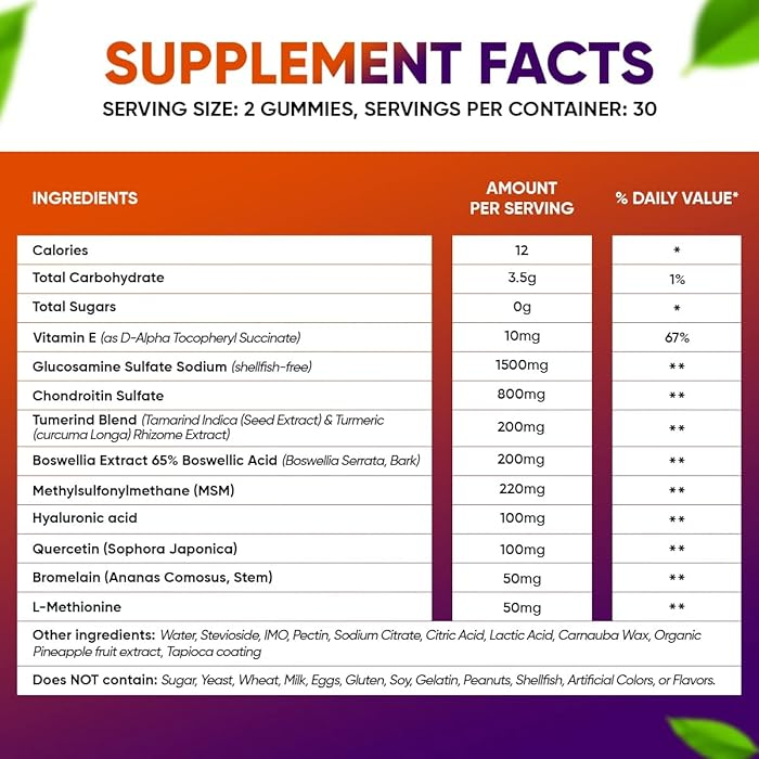 VVNATURALS Sugar-Free Extra Strength 3000mg Vegan Glucosamine Chondroitin Turmeric MSM Boswellia |for Relieving Occasional Joint Discomfort & Mobility, Flexibility Support for Hands & Knees | 60 ct