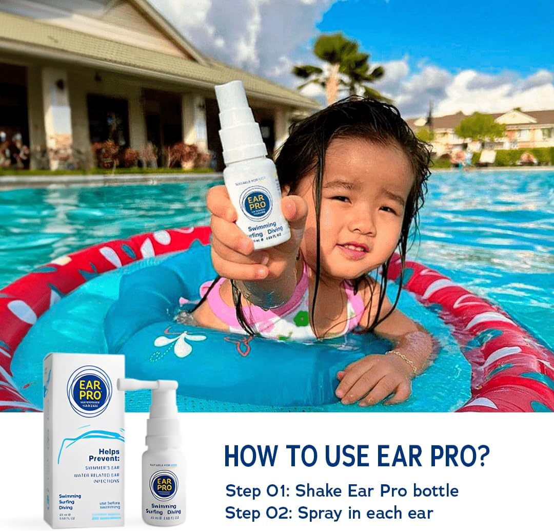 Ear Pro All Natural Swimmer Ear Spray for Kids and Adults - Safe and Easy to Use Ear Protection Spray Helps Prevent Trapped Water, Water Related Ear Problems, and Protect Hearing. 1 Pack - 200 Uses