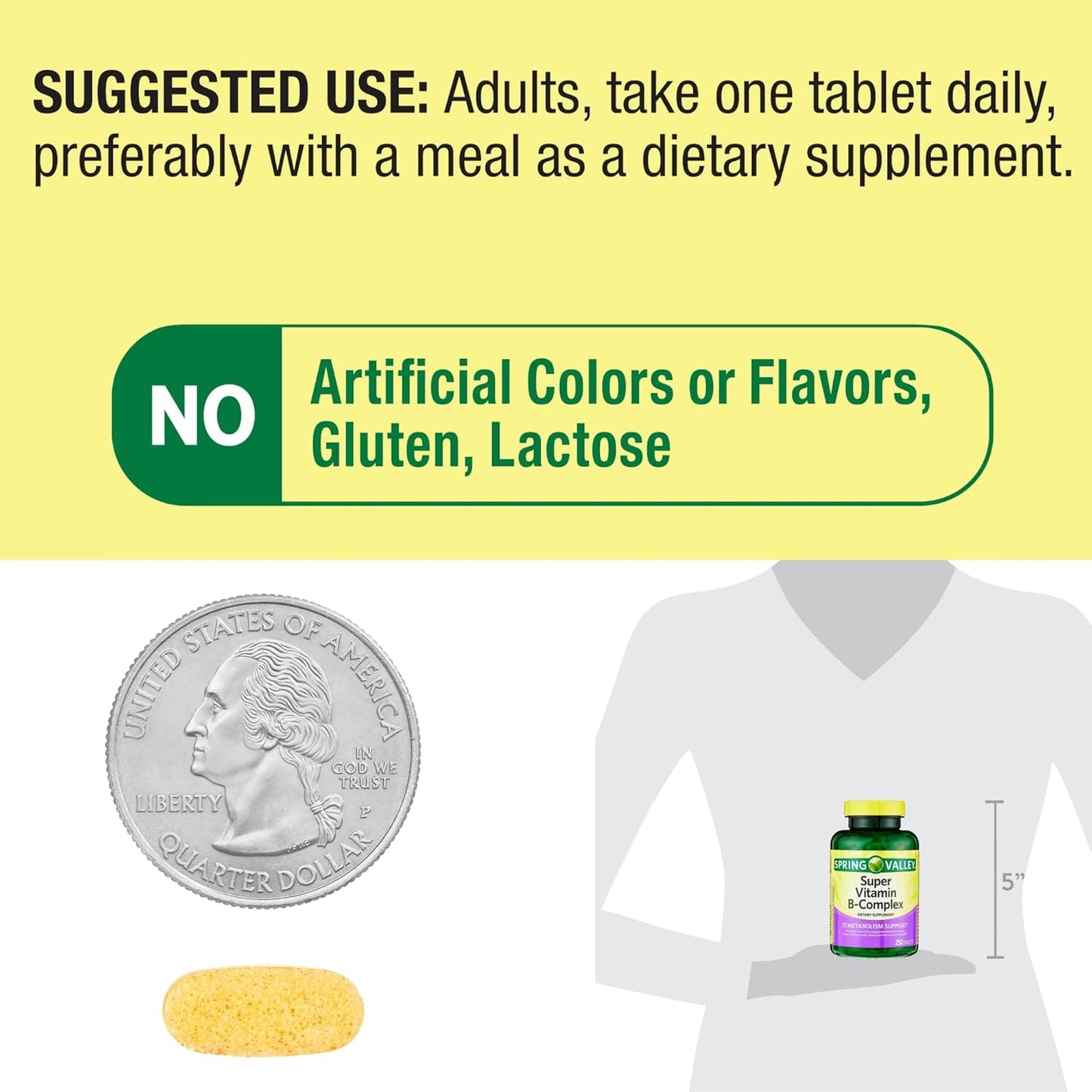 Spring Valley Super Vitamin B-Complex Tablets Dietary Supplement, 100 Count Spring Valley