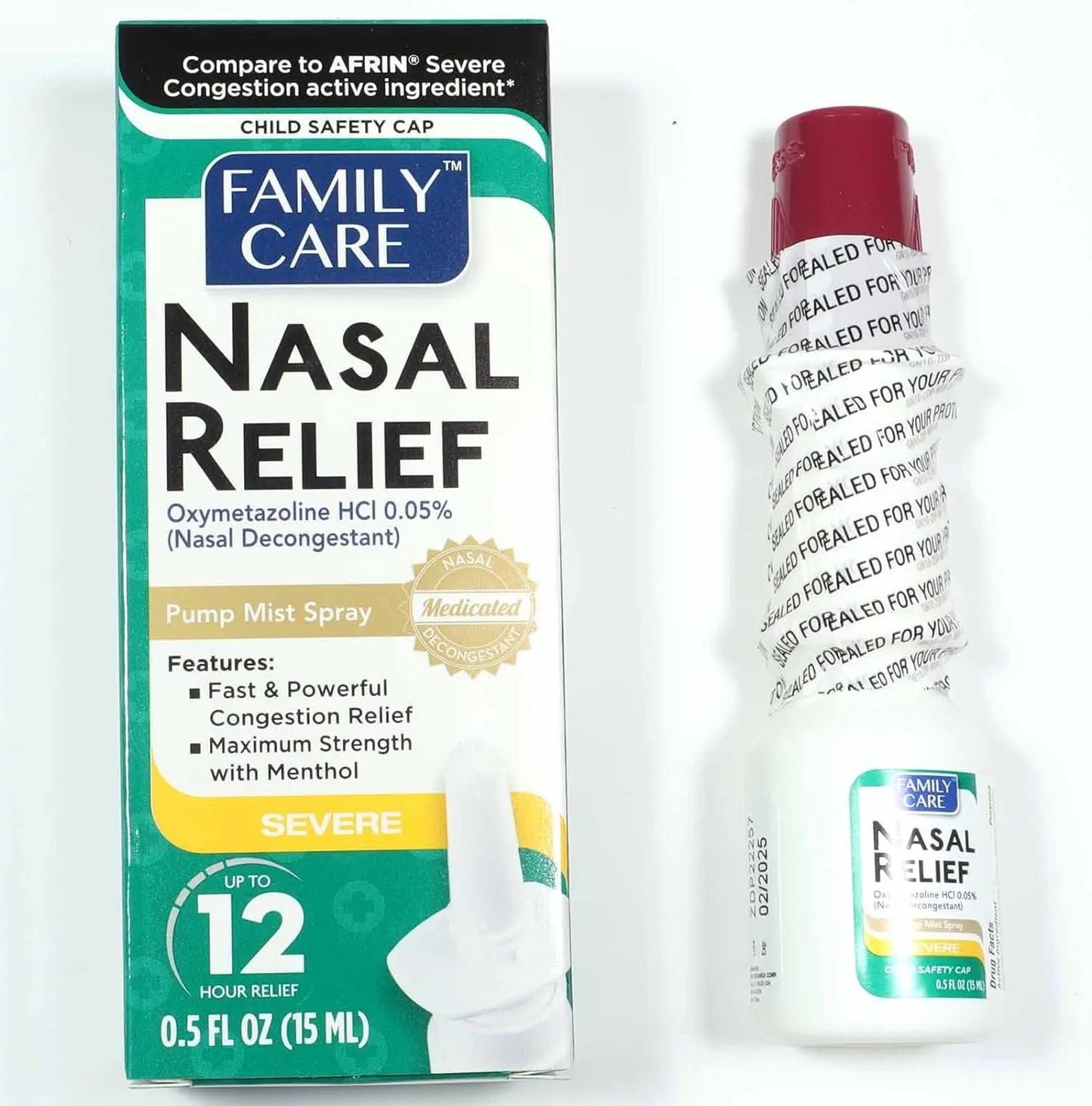 Nasal Relief Spray, Pump Mist, Anti-drip, Severe Congestion, (Oxymetazoline HCI) 12 Hours Family Care