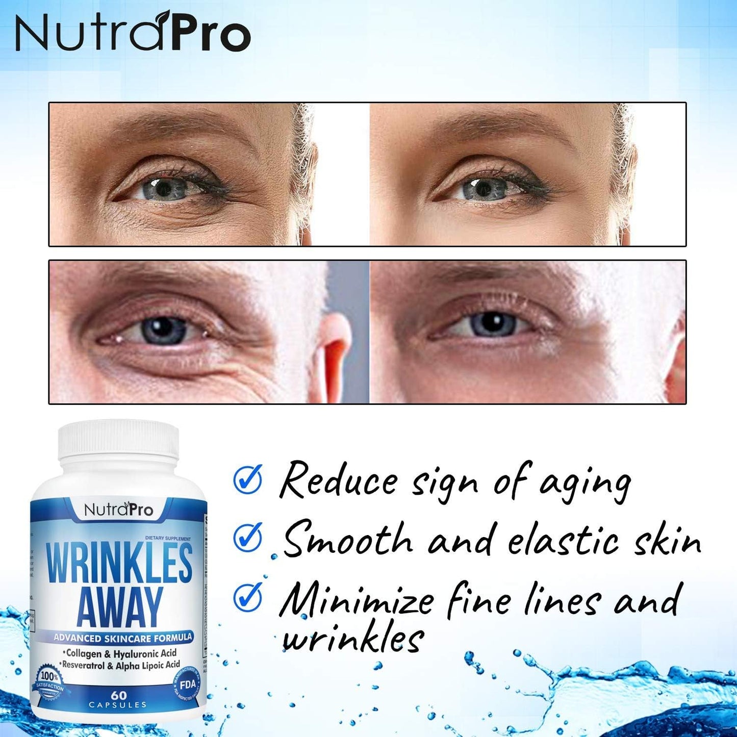 NutraPro Anti Wrinkles and Fine Lines Skin Vitamins + Derma Skin Supplement for Hydrated, Glowing Skin